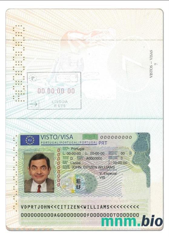 Szablon karty Visa do Portugalii